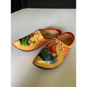 Decorative Wooden Dutch Holland Clogs Pair Shoes Solid Wood Handmade Carved. Win